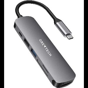 GREYTECH USB C HUB 6 in 1 - met / naar HDMI 4K, 2x USB 3.0 (thunderbolt), USB C opladen, Micro/SD card reader Hub – Docking station - Geschikt voor Apple Macbook Pro / Air, Lenovo, Samsung - Spacegrijs