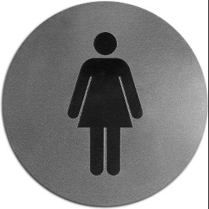 Wc bordje – Vrouw – Rond – Acrylaat - RVS met Zwart – 10 x 10 cm – Toilet bordje – Deurbord – Zelfklevend