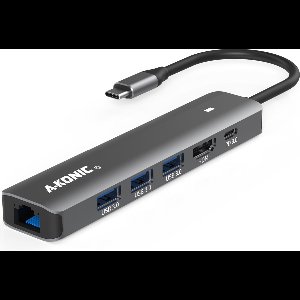 AKONIC USB-C HUB - Docking Station - HDMI 4K ULTRA HD - USB-C Power Delivery 100W – Gigabit Ethernet RJ45 - USB-A 3.0 - Uitbreiding Poorten - SPACEGREY - voor HP, Microsoft, Samsung, DELL, Asus, MSI, Acer, Lenovo, Medion, Sony etc.