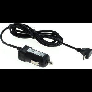 USB Micro B autolader met vaste kabel en haakse connector (naar beneden) - 1A / zwart - 1 meter