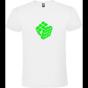 Wit T-Shirt met “ Rubik's Kubus “ afbeelding Neon Groen Size S