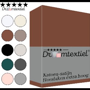 Droomtextiel Katoen - Satijnen Hoeslaken Terracotta Roestbruin Twijfelaar - 120x200 cm - Hoogwaardige Kwaliteit - Super Zacht - Hoge Hoek -