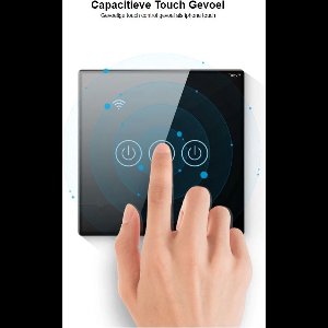 TechU™ Slimme Wandschakelaar 3 Knoppen – Wifi & App – Zwart – Alexa Amazon & Google Assistant – Hard glaspaneel – Waterdicht