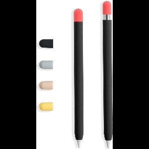 Doodroo Skin voor Apple Pencil (1e/2e gen) met 5 gekleurde doppen - Zwart- Siliconen Beschermfolie met Grip