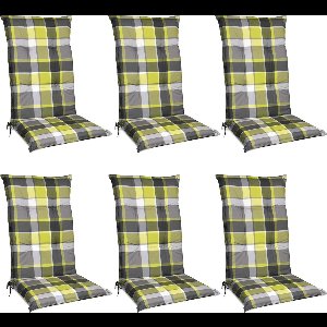 Beautissu Sunny GR – Set van 6 Tuinkussens Hoge Rug 120x50 cm met UV-lichtechtheid Comfortabele Tuinstoel Zitkussen Geel geruit