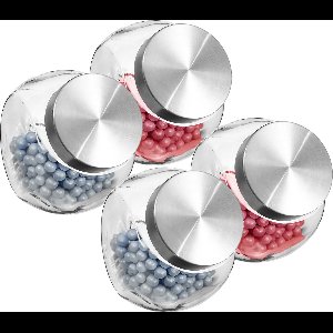 5Five Voorraadpot met RVS deksel - 4x stuks - 1,5L - glas - snoeppot - voedsel bewaren - luchtdichte sluiting