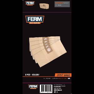 FERM - VCA1001 - Stofzuigerzakken - Papier - 5 stuks - Voor - Nat- en droogzuigers - VCM1003 - VCM1005 - Universeel - Aansluitstuk: - 84x84cm - Gat diameter: - 46,5mm - en - 33mm - Zakmaat: - 450x200mm - Voor - Nat - Droog - Zuigers - Stofzuigerzak