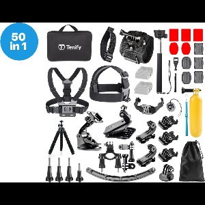 Tenify GoPro Accessoires Set 50 in 1 – Action Camera Set – Met Mount, Stick & Case – Voor GoPro Hero 11, 10, 9, 8, 7, 6, 5, 4 – Met Luxe Opbergkoffer