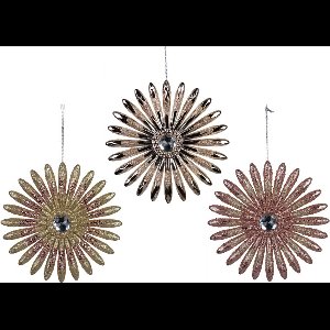 Set van 3 goud / roze sneeuwvlokken