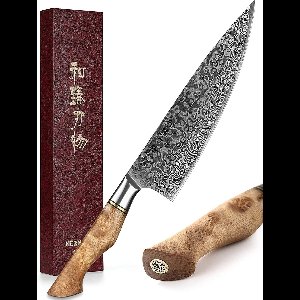 Professioneel 8" Koksmes | VG10 Damascus staal (67 lagen) | HEZHEN B30 Series | Handvat van Plataanhout met Klinknagel Mozaïek