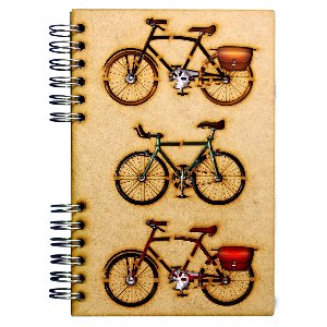 KOMONI - Duurzaam houten notitieboek - dagboek - Gerecycled papier - Navulbaar - A5 - Gelinieerd - Vintage fietsen