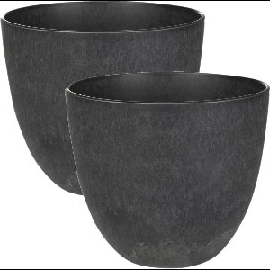 Ter Steege Bloempot - 3x stuks - zwart - natuursteen look - D17 x H15 cm - voor binnen/buiten