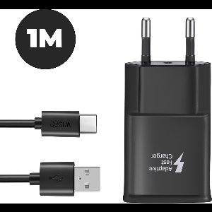 WiseQ Oplader geschikt voor Samsung inclusief USB C oplaadkabel - 1 meter - 15W Snellader - zwart