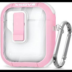 Schokbestendig Hoesje - Geschikt voor Apple AirPods 2 & 1e Generatie - Hardcase Met Sleutelhanger - Transparant & Roze