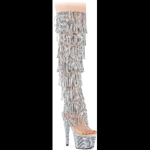 Pleaser - BEJEWELED-3019C-RSF- Plateau overknee Laarzen - US 12 - 42 Shoes - Zilverkleurig