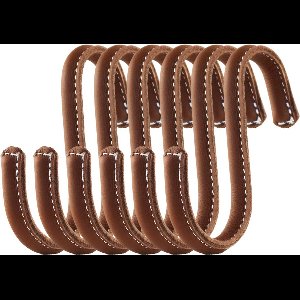 Brute Strength - Leren S-haken - Cognac - 6 stuks - Kledinghaak – Leer - kapstokhaak - Ophanghaken – handdoekhaakjes