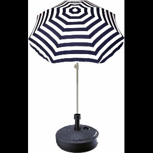 Blauw gestreepte lichtgewicht strand/tuin basic parasol van nylon 180 cm + vulbare parasolvoet antraciet van plastic