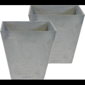 Ter Steege Bloempot/plantenpot - Set van 2x stuks - vierkant - gerecycled kunststof - steengrijs - D25 en H25 cm