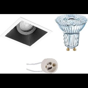 LED Spot Set - LEDVANCE Parathom PAR16 940 36D - Pragmi Zano Pro - GU10 Fitting - Dimbaar - Inbouw Vierkant - Mat Zwart/Wit - 3.4W - Natuurlijk Wit 4000K - Kantelbaar - 93mm