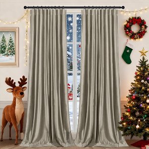 MUPOO Kant en Klaar Velours Gordijnen – 2 Stuks Superzacht & Verduisterend – Thermisch Isolerend, Zonwerend & Kant en Klaar Gordijn – Perfect voor Woonkamer en Slaapkamer – Grijsbruin 132×244 cm