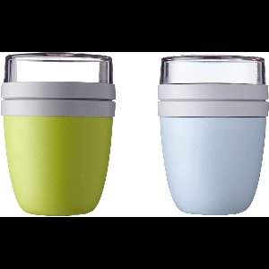 Stunq® Lunchpot, 2-delig, Limited Edition Lemon Lime/Nordic Blue, 500 ml, praktische reisbeker, yoghurtbeker, to-go beker, geschikt voor diepvriezer, magnetron en vaatwasser, 700 ml