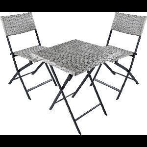 BRUBAKER Lugano Balkonset met tafel en 2 stoelen, weerbestendig, inklapbaar en ruimtebesparend, polyrotan balkonmeubelset, zitgroep voor balkon, terras, bistroset met klapstoelen, grijs/beige