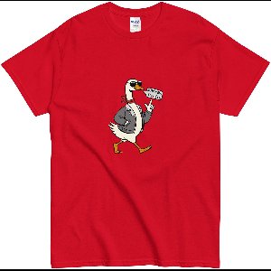Stoere Gans Tshirt - Dames en Heren - Cartoon Print - Funny Goose T Shirt - Rood - XL