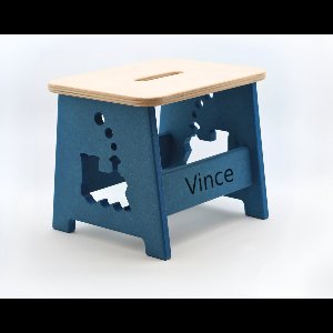 Houten kruk voor kinderen met eigen naam - Kinderkruk - Opstapje - Blauw - Trein - Gepersonaliseerd cadeau