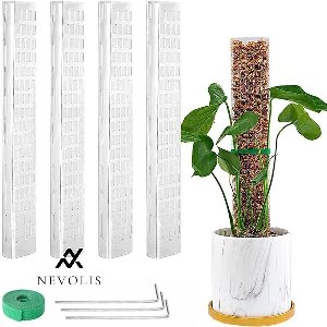 Nevolis Moss Poles Sets - 4 Pieces 61 cm Moss Poles Plants Moss Sticks Set with 3 Ground Stakes and 1 Velcro Strap Climbing Aid Indoor Plant Moss Pole Made of Plastic Plant Stakes for Indoor Climbing .