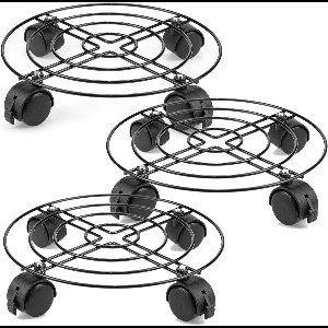 EXCITAT Ronde metalen plantentrolley - 3-pack - 32 x 5 cm - Plantentrolley met wielen - Geschikt voor binnen en buiten, huis en tuin - Draagvermogen 40 kg
