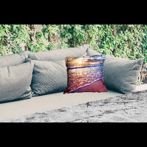 Tuinkussen - Zee - Strand - Zonsondergang - Wolken - Horizon - 40x40 cm - Weerbestendig