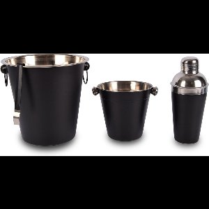 Premium zwarte cocktail set | RVS 4-delige Barset | Duurzaam en Vaatwasmachinebestendig | Inclusief cocktailshaker ijsemmer ijstang flessenkoeler | Perfect cadeau voor cocktail liefhebbers