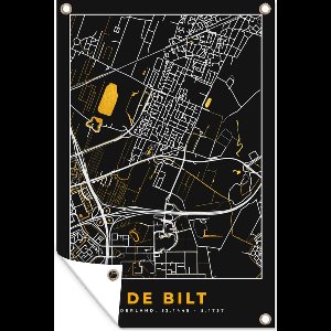 Tuindecoratie Plattegrond - Stadskaart - De Bilt - Kaart - Black en gold - 40x60 cm - Tuinposter - Tuindoek