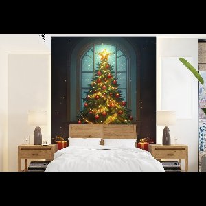 Behang - Fotobehang Kerstboom - Cadeau - Kerst - Winter - Breedte 205 cm x hoogte 280 cm