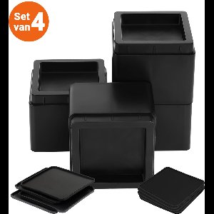 JustValue Verstelbare Meubelverhoger set - Stoelverhogers - Bedklossen - Tafelverhogers - 7,6, 15,2 cm - Max. 567 kg - Modern Zwart Design