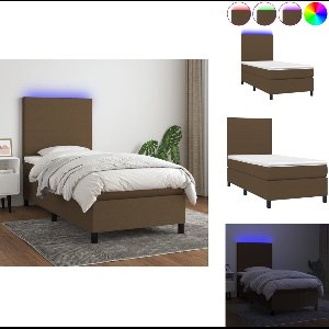 vidaXL Boxspring - Boxsprings - Bed - Slaapmeubel - Boxspring met matras en LED stof donkerbruin 100x200 cm