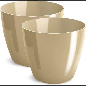 Set van 2 Glanzende Bloempotten Beige - Decoratieve Plantenbakken Ø 16 cm