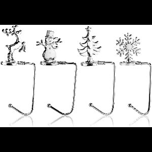 Nordivar - Kerstsokhouder Set van 4 stuks, Metaal Kerstboom Eland Sneeuwvlok Decoratie, Koushouder Mantel Open Haard Feest Huis (Zilver)