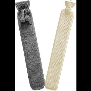 YOZHIQU Extra lange warmwaterkruik - wordt geleverd met een ultrazachte en comfortabele fleecehoes - warmwaterkruik met grote inhoud - Geschikt voor handen, voeten, nek en schouders - verlicht pijn - 78 cm - grijs