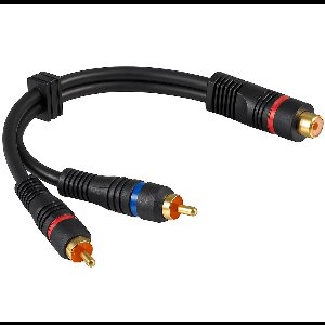 Subwoofer/Tulp stereo (m) - Tulp mono (v) audio adapter - verguld / koper - 0,20 meter