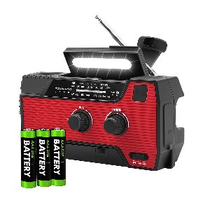 6 IN 1 SOS Noodradio - Werkt ook op Penlite Batterijen - Opwindbaar + Zonneenergie - Bouwradio - Model 2025 USB C + Nood Radio - Noodpakket Op ingebouwde Batterijen ( Accu ) - 4000 MAH - Solar - Voor Noodrantsoen - Rampen - Draagbare - FM AM - Rood