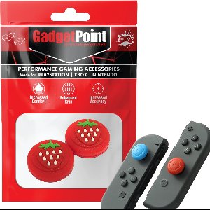 Gadgetpoint - Thumb Grips voor Nintendo Switch Joy-Con Controllers - Gaming Thumbgrips - Performance Anti-Slip Thumbsticks - Bescherming Accessoires - Aardbeien - Rood