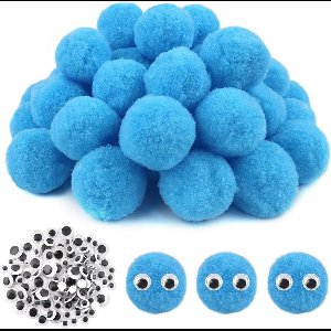 Pompons Bal 50mm Lichtblauw - Set van 50 Pompons Ballen + 100 Wiebelogen - Knutseldecoratie diverse ambachten