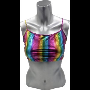 Kinky Glossy Rainbow Top – Sexy Wet-Look Halter Top voor Club en Fetish Size S