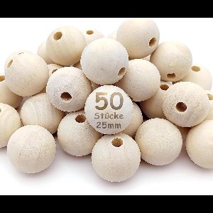50x Grote Houten Kralen Rond 25mm - Natuurlijk Onbehandeld Hout voor Knutselen en Sieraden Maken