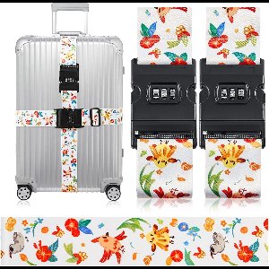 2x Bagageriem met Cijferslot en Vrolijke Vogels - Universele Kofferband Kruisriem Verstelbaar