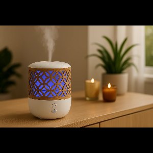 Olie Diffuser 100 ml USB – Compacte Aromatherapie Geurvernevelaar met Kleurverlichting – Stil & Modern Design in Wit met Houteffect – Geurverspreider voor Woonkamer, Slaapkamer & Kantoor