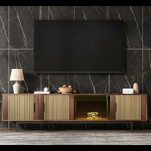 TV Meubel 200 cm met LED Verlichting – Luxe Lowboard met Glazen Deuren & Houtlook – Modern Media Meubel voor Woonkamer & Slaapkamer – House&Garden