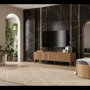 TV Meubel 160 cm – Rustiek Eiken Lowboard met 4 Deuren & Opbergruimte – TV Kast voor Woonkamer – House&Garden