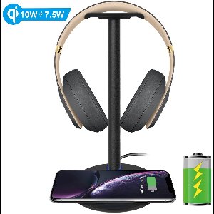 Z4 – Snel Qi Draadloos Opladen Koptelefoonhouder | Universele Hoofdtelefoonstandaard voor Gaming & Kantoor